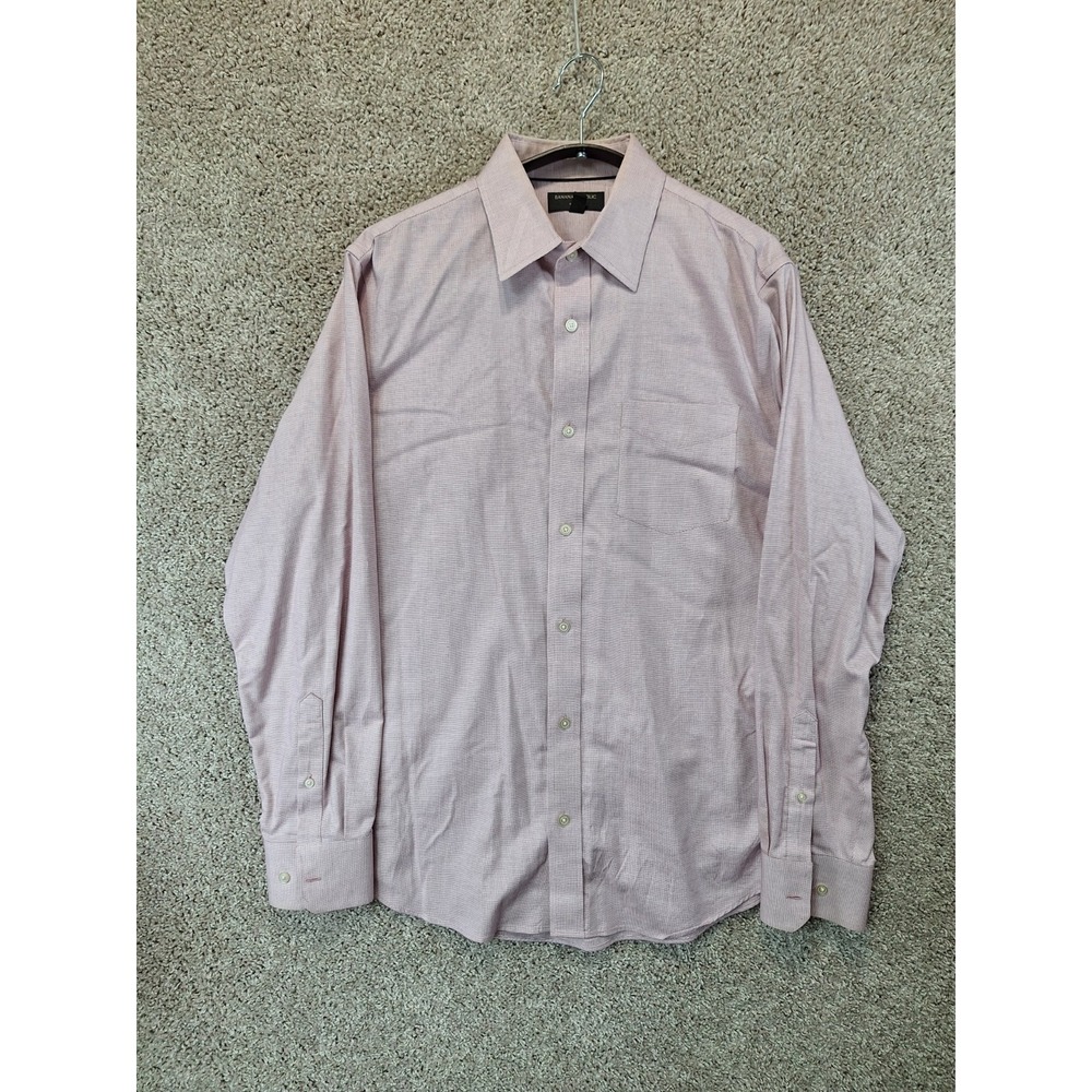 Banana Republic Dress Shirt Mens Large Pink Micro Check Non-Iron Slim Fit Formal